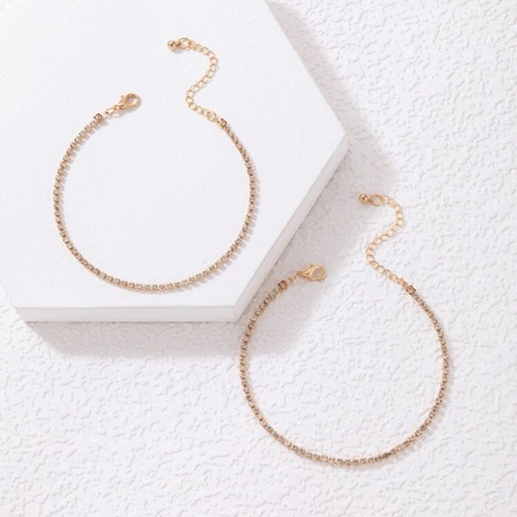 2 pcs Rhinestone Anklet Golden Chain - Picture 4 of 7